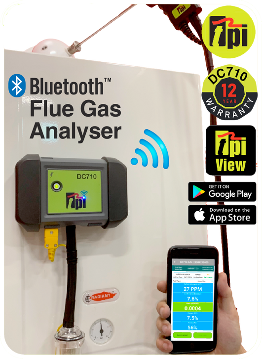 TPI DC710 Bluetooth-Enabled Flue Gas Analyser With Charger – Kit 2: Kit 1 + Sampling Probe