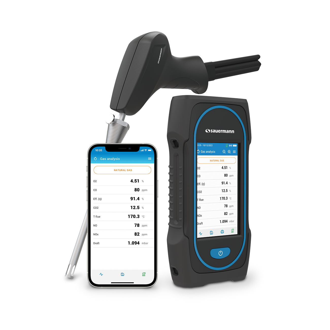 Sauermann Si-CA 130 Touch Screen Flue Gas Analyser – Si-CA 130 Flue Gas Analyser With Probe and Charger