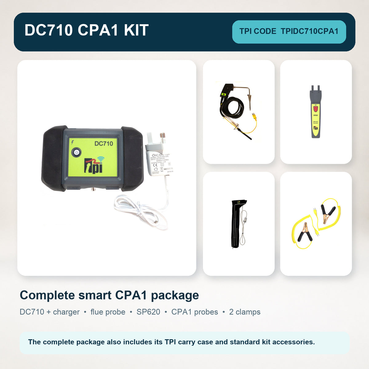 TPI DC710 Bluetooth-Enabled Flue Gas Analyser With Charger And Free Gas Sniffer