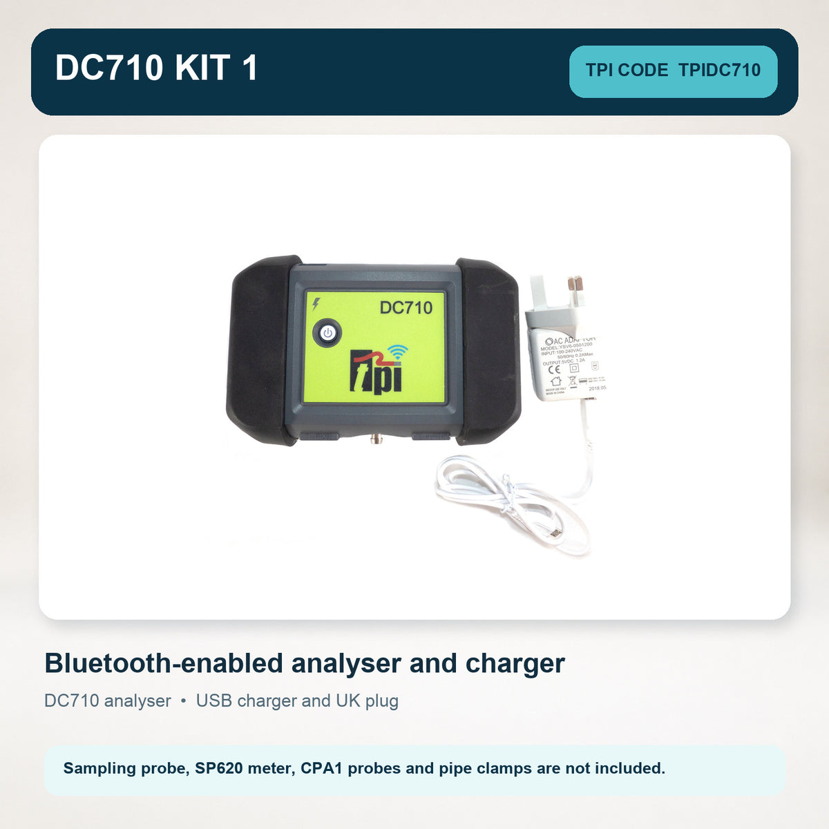 TPI DC710 Bluetooth-Enabled Flue Gas Analyser With Charger And Free Gas Sniffer