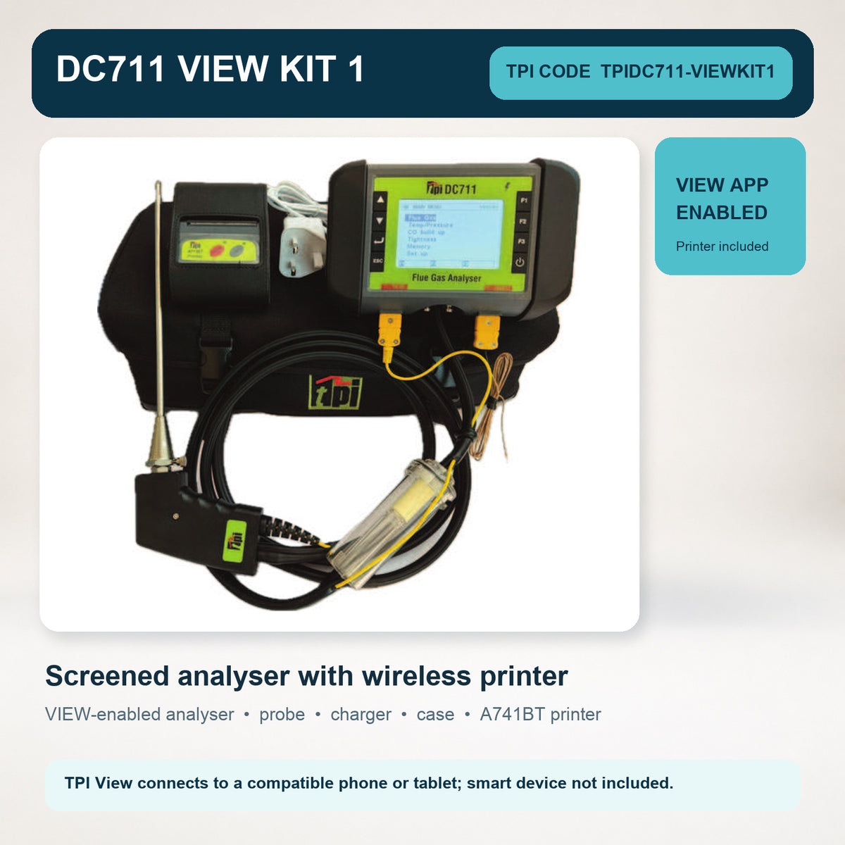 TPI DC711 Flue Gas Analyser With Probe, Charger And Free Gas Sniffer