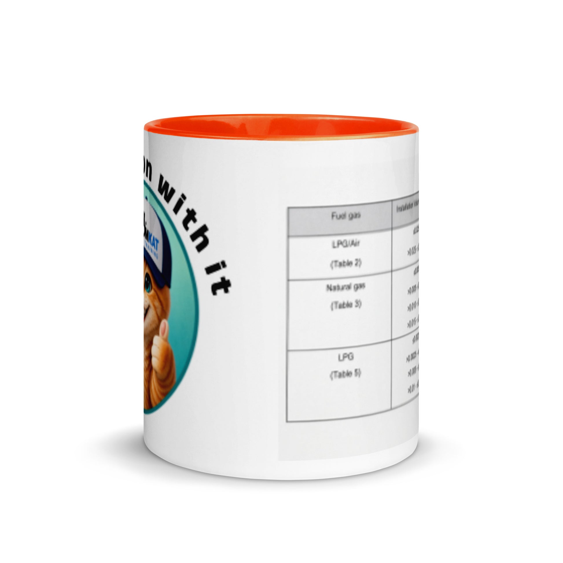 IGEM/UP/1B Edition 4 permissible pressure-drop mug with orange interior and handle, front view